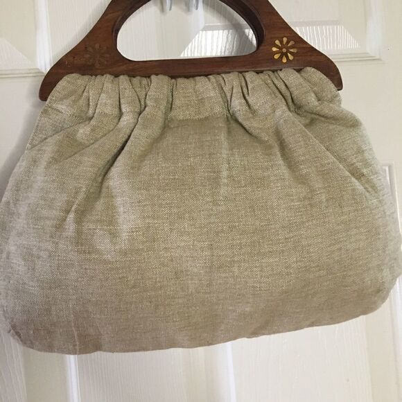Aldo khaki canvas beads wooden handle satchel bag - Picture 9 of 11